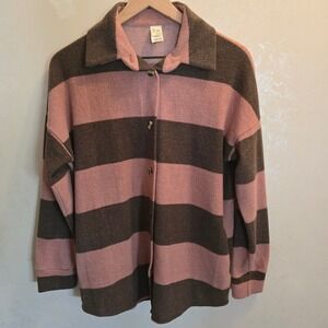 Fifth Ray Women's Small‎ Striped Shacket Jacket Shirt Brown Pink Collared